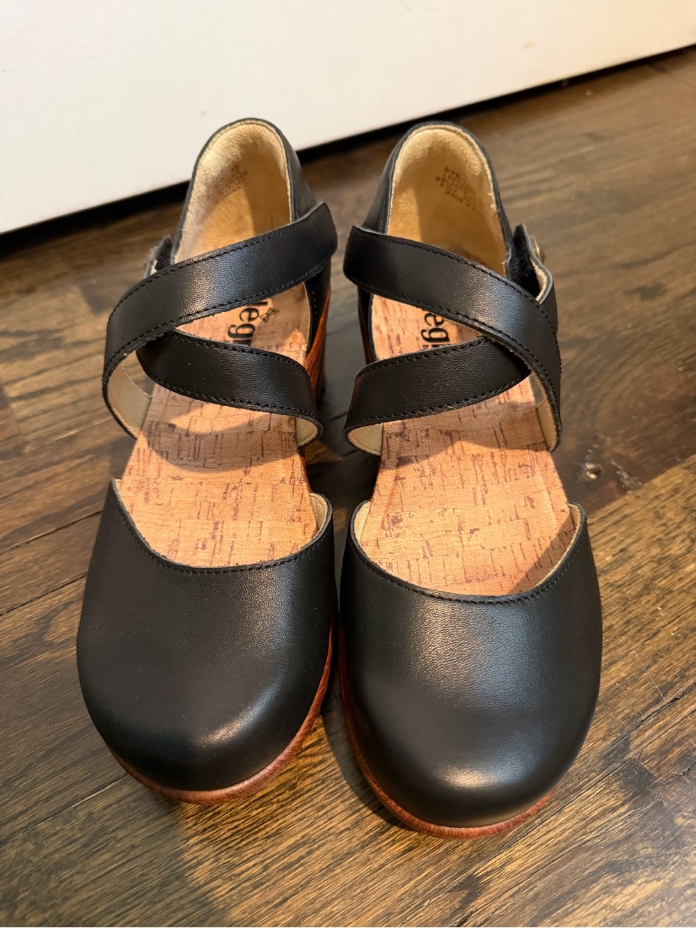 Alegria Black Savina Leather Wedge Sandals, 35